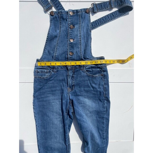 Dollhouse 90s Bib Overalls Juniors M Skinny Stretch Medium Wash Zip Side - Picture 5 of 11